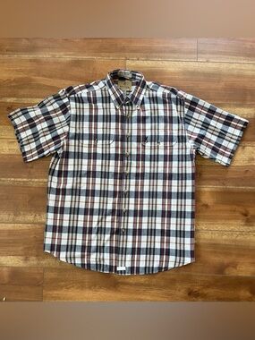 Browning Men’s Short-Sleeve Plaid Button-Down Shirt in White, Navy & Red